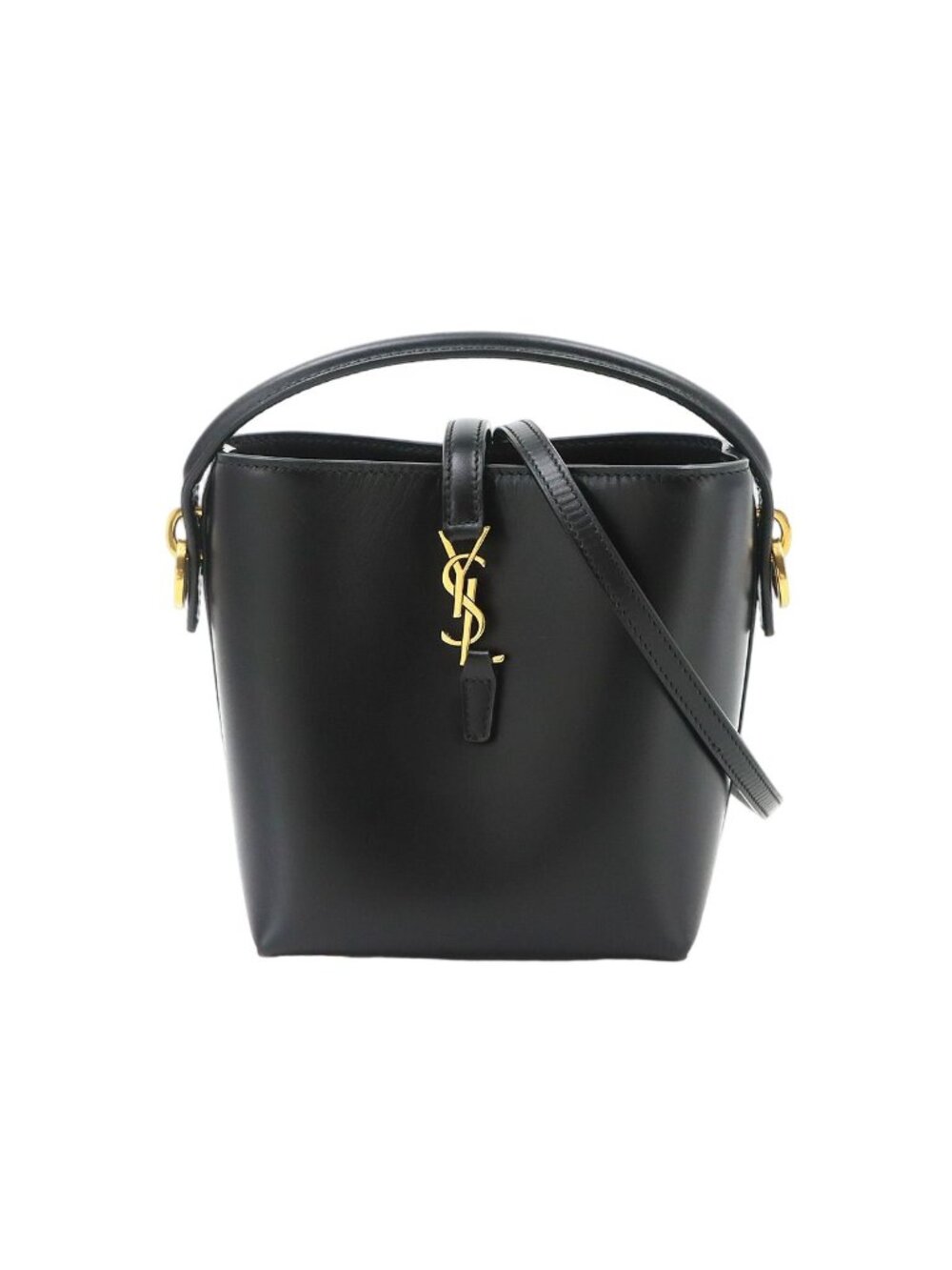 Saint Laurent Mini 2-Way Shoulder Hand Bag Leather Black Gold